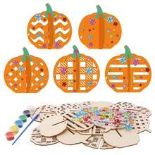 3D Wooden Pumpkin Decor Craft, Halloween DIY Kids Creative Painting, Thanksgiving Autumn Decoration Gift