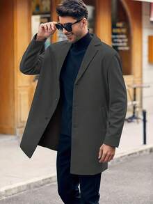 RANTAR Mens Trench Coat Slim Fit Notched Collar Fall Winter Single Breasted Pea Coat Warm Soft Overcoat - 深灰色 - 查看 3