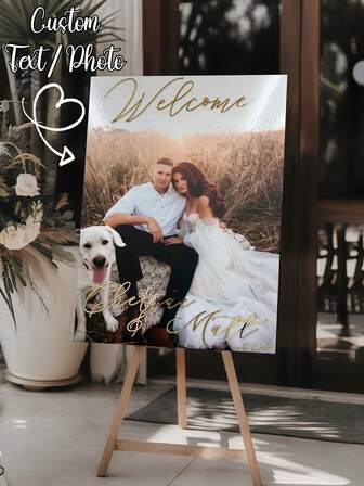 Customized Wedding Welcome Sign, Engagement Welcome Sign, Party Welcome Sign, Personalized Name & Date, Customized Bride & Groom Photo Wedding Welcome Sign, Wedding Supplies, Suitable For Your Celebration, Room Decor, Wedding, Party, Anniversary, Christmas, Valentine's Day, Birthday, Wedding Decoration