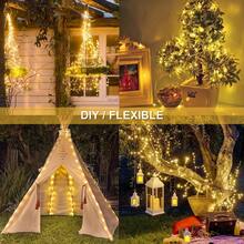 1pc, LED Solar Outdoor String Lights, Copper Wire Fairy Garland Lights, 8 Modes Solar Power Garden Smart Light For Party Wedding Lawn Patio Pathway Tree Ramadan Halloween New Year Christmas Decorations