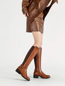 Fashionable Black All-Match Knight Style Flat Knee High Boots With Side Zipper For Women Autumn And Winter - Camel - View 2