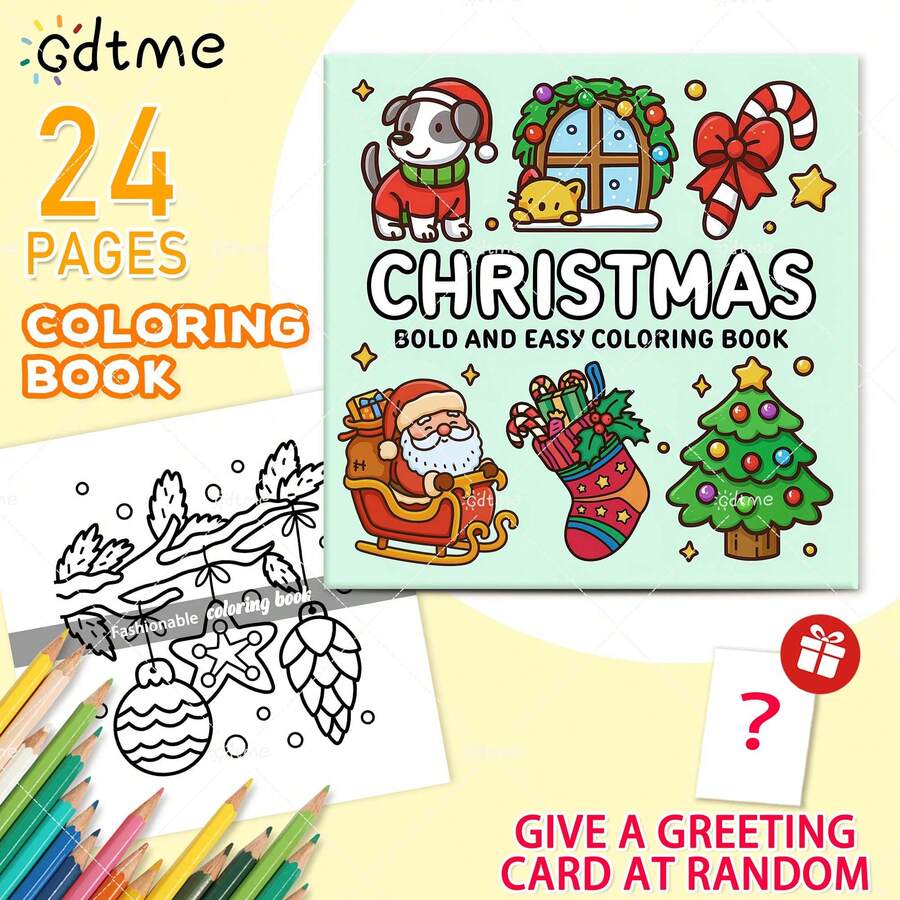 GDTME 1 本可爱的圣诞主题涂色书，适合青少年和成人，内含随机贺卡 - 创意手工，日常休闲活动，送给家人和朋友的完美礼物，适合生日、新年派对、万圣节、圣诞节和其他节日礼物（温馨空间涂色）