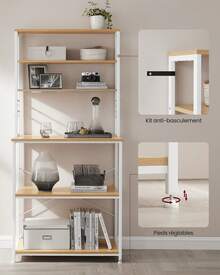 VASAGLE Étagère de Cuisine, Étagère pour Machine à Café, 6 Étagères, 6 Crochets, pour Four à Micro-ondes, Cadre en Acier, Style Industriel, 40 x 80 x 167 cm, Doré Chêne et Blanc Nuage - Blanc - Voir 9