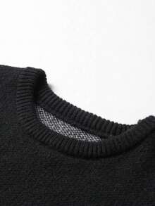 1pc Teen Boys Minimalist Versatile Casual Retro Knit Sweater, Autumn/Winter - Black - View 5