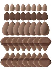 50pcs Makeup Sponge Set | 20 Beauty Eggs + 20 Triangle Makeup Puffs + 10 Five-Finger Powder Puffs | For Foundation, Concealer & Loose Powder | Professional Face Makeup Tools - Coffee Brown - View 15