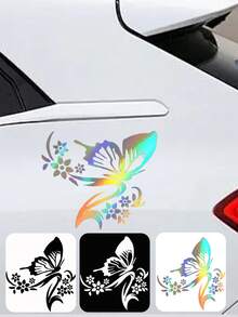 1pc Fashionable Butterfly Car Sticker, Reflective Butterfly Floral Engine Hood Car Decal