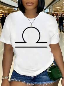 Libra Zodiac T-Shirt For Women Astrology Design, Short Sleeve, Crew Neck, Casual Fit, Machine Washable", Libra In September And October, Casual Wear For Men & Women, Casual & Outdoor Wear, Machine Washable - 白色 - 查看 1
