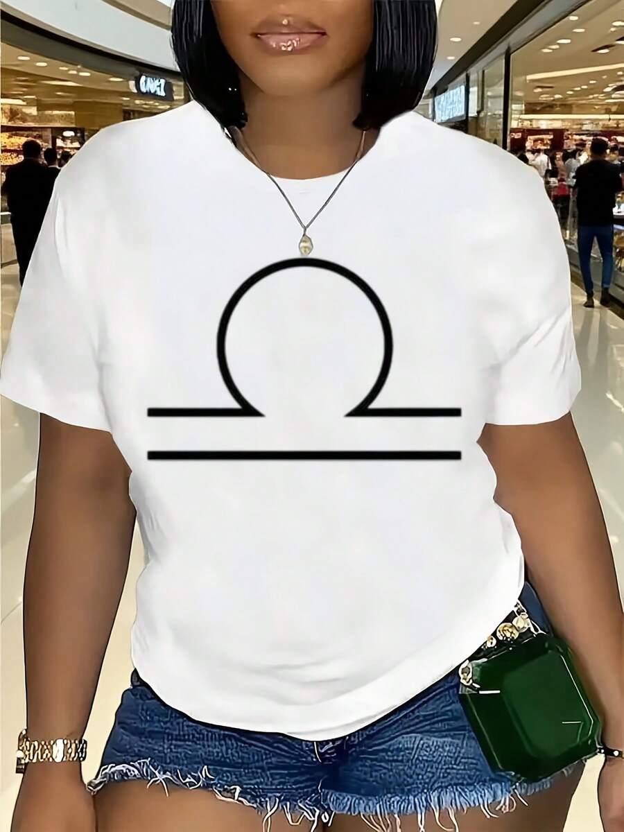 Libra Zodiac T-Shirt For Women Astrology Design, Short Sleeve, Crew Neck, Casual Fit, Machine Washable", Libra In September And October, Casual Wear For Men & Women, Casual & Outdoor Wear, Machine Washable - 白色 - 查看 1