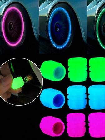 4pcs Car Tire Valve Stem Caps Fluorescence, Luminous Air Caps Cover, Universal For Cars, Bike, Trucks And Motorcycles, Bicycle Lighting Accessories