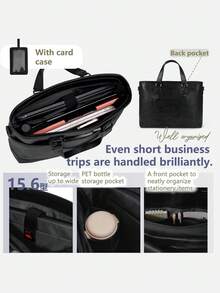 NEWHEY 15.6英寸男士商务公文包，大容量，求职面试包，防水皮革，双向通勤