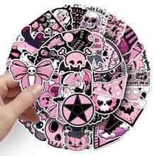 50pcs Black & Pink Gothic Skull, Cute & Stylish Cartoon Aesthetic Graffiti Stickers, Suitable For DIY On Water Bottles, Notebooks, Skateboards, Luggage, Helmets, Self-Adhesive Graffiti Stickers - Pink - View 4