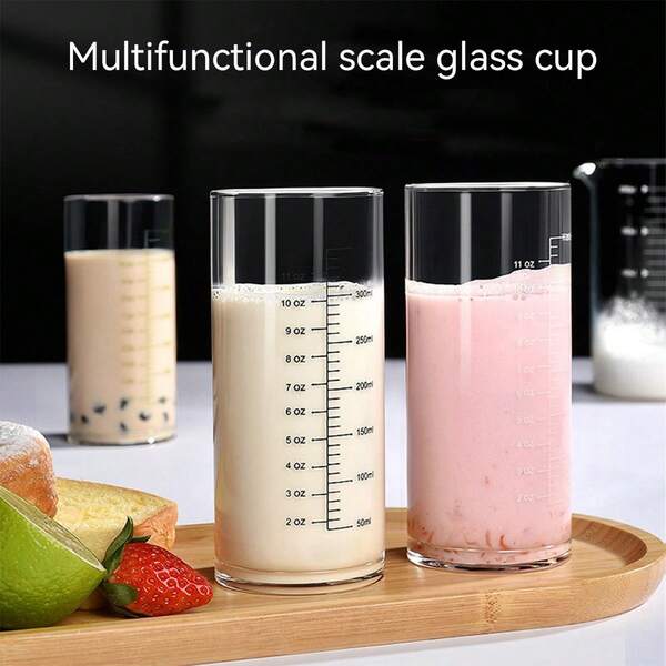 1 pieza Taza de Vidrio Multiusos Graduada, Taza Graduada Resistente al Calor de Colores para Café, Leche, Té, Desayuno, Jugo, con Marcas en Onzas y Mililitros