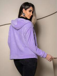 Women's Winter Plush Coat With Hood, Pockets And Zipper - Warm, Casual And Stylish For Everyday Life | Cold Days | Cold Weather Coat - 紫色 - 查看 5