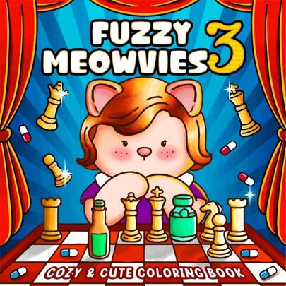 1pc FUZZY MEOWVIES 32-Page Warm Life Of Stuffed Animals, Adult Relaxation And Stress Relief Coloring Book, Contains Cute Pets To Invite Friends To Go Out For A Ride, The Pattern Is Comfortable, The Lines Are Clear, And A Variety Of Comfortable Pattern Scenes Are Included,Back To School.School Supplies,Drawing & Painting, Halloween, Christmas