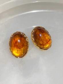 زوج من أقراط معدنية بيضاوية وراتنجية، أقراط إسفين على الطراز الأوروبي للنساء والفتيات، مناسبة للسفر والزفاف والحفلات وأعياد الميلاد والهدايا الميلادية