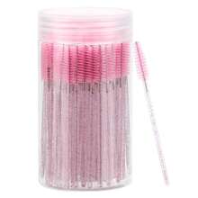 100 Pcs Disposable Mascara Wands, Crystal Eyebrow Spoolies Brush For Eyelash Extensions, Black Lash Brushes With Container,Eyebrow Brush,Eyeshadow Brush,Spoolie,Spoolie Brush - Pink - View 1