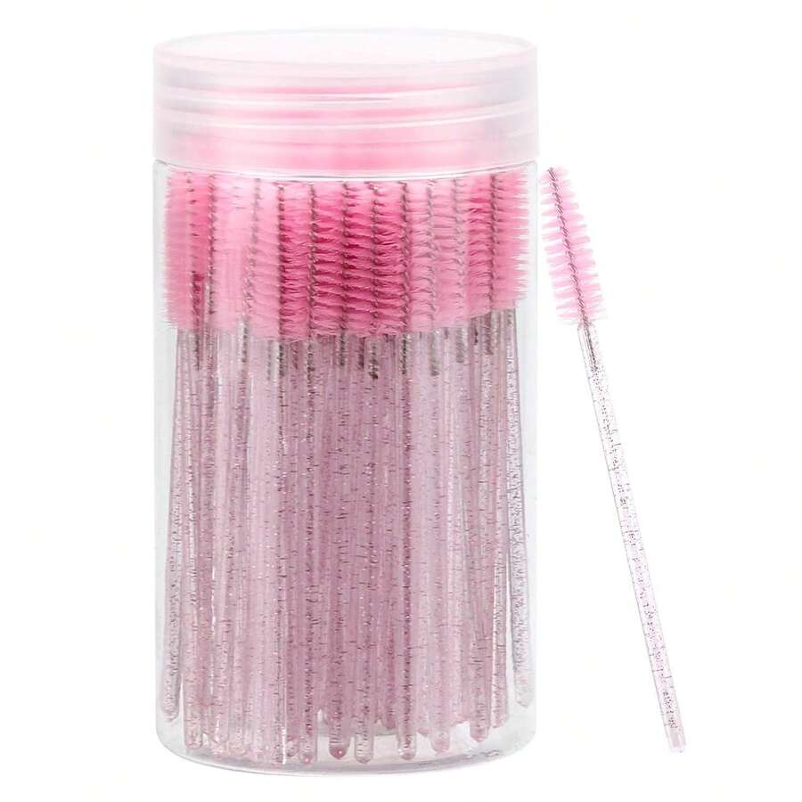100 Pcs Disposable Mascara Wands, Crystal Eyebrow Spoolies Brush For Eyelash Extensions, Black Lash Brushes With Container