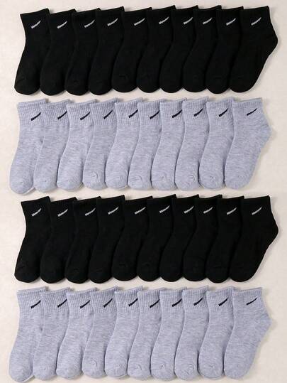 20双装儿童运动袜 - 黑灰色运动袜，男女通用（1-14岁），透气弹力运动袜，适合上学、跑步、日常穿着 | 柔软舒适的男女通用袜，适合青少年和儿童