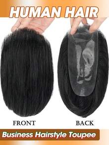 PU 男士黑色商务发型假发超薄皮肤头发替换系统自然隐形假发浅米色自然直发 - Natural Black - 查看 6