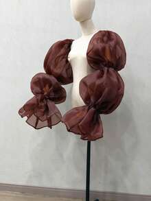 1pc White Organza 3-Tier Puff Sleeve Cuffs, Exaggerated Elastic Bridal Long Sleeve Covers - Multicolor - View 22