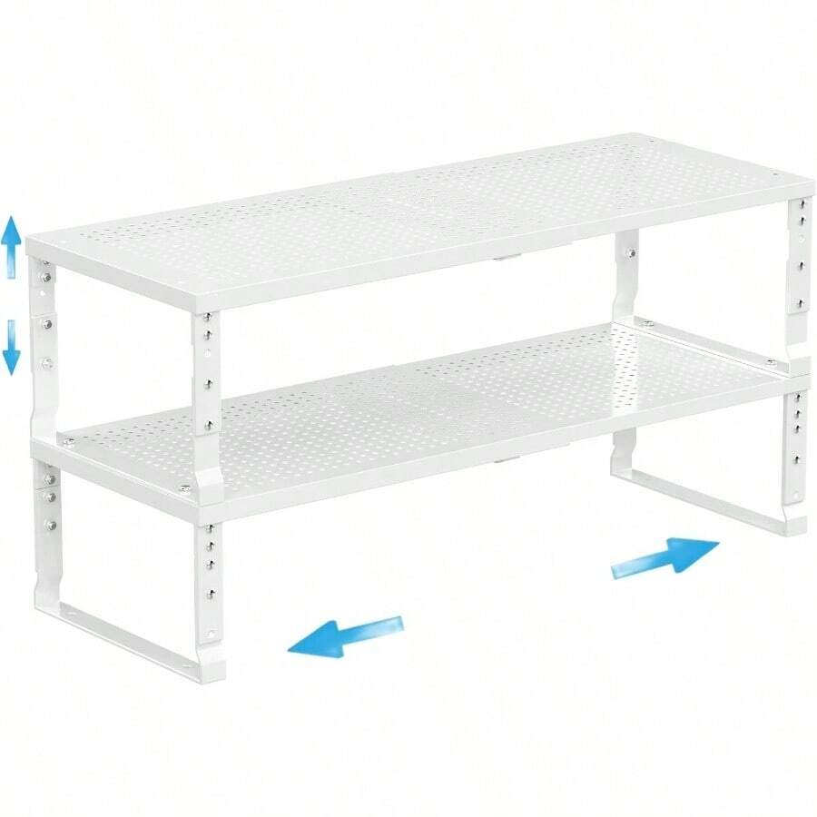 Expandable Spice Rack Kitchen Cabinet Shelf Organizer, Stackable Storage Shelves Racks, Adjustable Counter Shelving For Cabinets, Countertop, Cupboard, Pantry And More3Packs/Black/Large - White + 2 PACKS/WHITE/MEDIUM - View 1