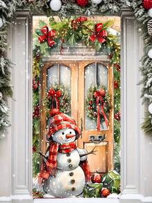 1 pezzo Decorazione natalizia in poliestere per porta d'ingresso, con acquerello di Babbo Natale, pupazzo di neve e corona, decorazione natalizia per casa e portico
