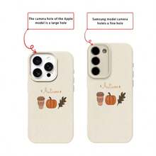1pc TPU Material Fashionable Minimalist Autumn Elements Coffee Cup Pumpkin Maple Leaf Pattern Phone Case Compatible With Iphone/Compatible With Redmi,International Version, Not The Domestic Version - White - View 7