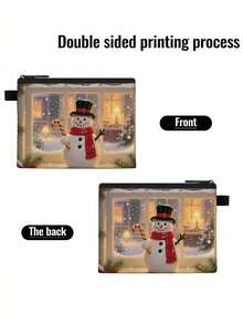 1 pieza Monedero compacto con cremallera, bolsa con cremallera de poliéster de moda y duradera con estampado gráfico con temática navideña, ideal para guardar monedas y pequeños artículos esenciales, regalo divertido con cierre , material duradero, fácil de mantener