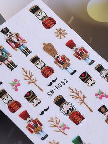 2 件节日胡桃夹子指甲贴纸雪花树闪光金骑士图案 3D 闪亮指甲贴花 DIY 自粘装饰节日美甲适合冬季新年