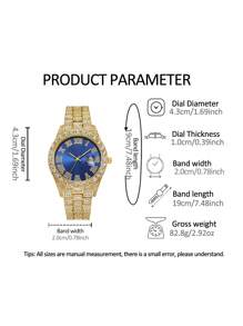 3pcs Boys' Street Style Hip-Hop  Necklace & Bracelet Set, Quartz Sports Watch With Calendar And Strap, Holiday Outfits - Gold - View 5