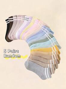 10 Pairs Women's Casual Two-Stripe Sports/College Style Breathable Short Socks, Assorted Colors Christmas Gift - Multicolor - View 10