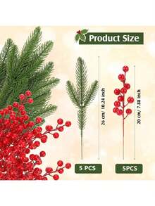 15/30/360PCS Artificial Flowers Foam Holly Christmas Pine Needles Bouquets Bouquets Christmas Red Fruit Fake Plants For Centerpieces For Room Decor,Winter Home Decoration, Halloween Decoration, Christmas Decoration, Birthday Gifts