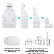 KEFITEVD Men's Lightweight Jacket With Hood Water Resistant Windproof Insulated Jacket Quilted Lined Winter Coats - White - View 7