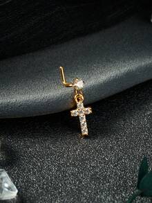 20G Dangle Nose Ring L Shaped Dangling Nose Stud For Women Stainless Steel Nose Ring Studs CZ Flower Dangle Nose Rings Hoops Nose Piercing Jewelry