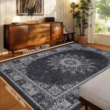 1pc Luxury Elegant Classic Geometric Floral Striped Bohemian Area Rug, Vintage Black & Gray Rectangular Soft Faux Wool Washable Carpet, Suitable For Living Room, Bedroom, Entryway, Bathroom, Hallway, Patio, Kitchen, Indoor Outdoor, All Season Large Size Mat, Home Decor - Multicolor - View 13