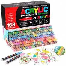 Marcadores Acrílicos 120 Colores Punta Brush – Tinta Acrílica Líquida de 2.4 ml, Caja de 5 Niveles, Ideal para Arte en Roca, Madera, Vidrio, Tela y Más – Rotuladores Acrílicos de Pintura (120) - 168 - Ver 11
