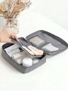 1pc Double Layer Makeup Brush Holder Bag, Multi-Functional Travel Cosmetic Bag, Waterproof Makeup Bag, Large Capacity Makeup Pouch, Portable Cosmetic Organizer Bag For Makeup Brushes, Lipstick, Foundation, Skincare Tools, Double Layer, Large Capacity, Waterproof, Polyester Material, Portable, Foldable, Travel Essential, Holiday Essential, Bedroom Decor, Autumn Decor, Gift For Friends & Teachers, Birthday Gift