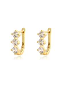 1 Pair 2pcs Luxury S925 Sterling Silver U-Shaped Cubic Zirconia Hoop Earrings, Elegant Design For Women, Daily Wear Or Party, Gift Accessory