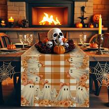 1/10pcs Halloween Ghost, Floral, Plaid Artistic Colorful Pattern Table Runner, Holiday Tabletop Decorative Fabric Flag For Home Decor, Gift, Table Runner Suitable For Indoor And Outdoor Celebrations, Seasonal Party Supplies, Kitchen Dining Table Decor, Party Table Decor, Home Room Decor Table Runner, Restaurant Decor Tablecloth