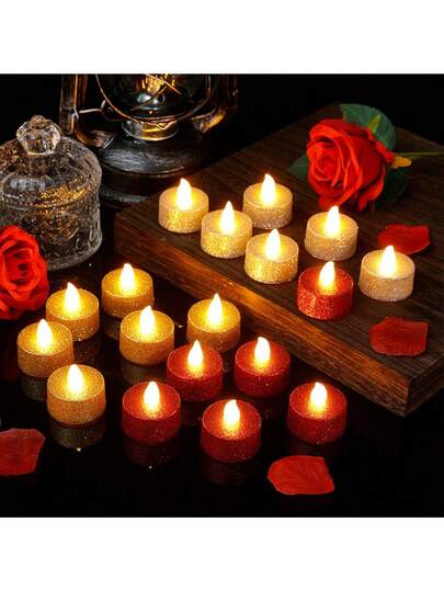 10pcs Glitter Gold Sequin LED Electronic Candle Lights Shell, Not For Retail