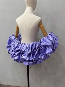 1pc Bridal Shawl With Ruffles, Detachable Satin Exaggerated Puff Sleeves Cape, Bridal Accessory