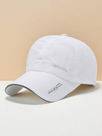 1 pieza Gorra de béisbol unisex ligera y de secado rápido con bordado sutil de "SPORTS" y acentos a rayas, sombrero ajustable y transpirable para uso casual diario, deportes al aire libre, fitness y viajes