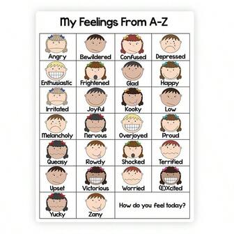 1 قطعة ملصق تعليمي لتعلم التعبيرات العاطفية من A إلى Z، أداة تعليمية مبكرة باللغة الإنجليزية، لوازم تعليمية