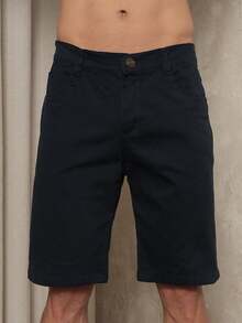 Men's Slim Twill Bermuda Shorts With Lycra - 藏蓝色 - 查看 1