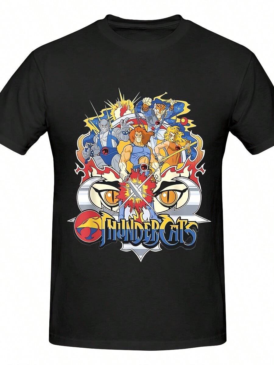 Camiseta clásica de anime con Lion O y su equipo en acción. Mercancía con licencia oficial. Ropa vintage para mujer, ropa de Halloween. Camiseta de algodón puro de alta calidad de 220 g con estampado minimalista, tejido suave y transpirable. - Negro - Ver 1