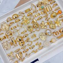 20 件/包夸张花卉不对称形状合金戒指套装，复古优雅仿珍珠混合风格多件可调节戒指，派对婚礼日常佩戴手指配饰，时尚珠宝最佳礼物，随机搭配