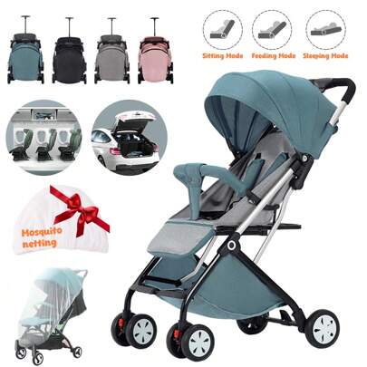 PORIYA Foldable Baby Pram Stroller Outdoor Travel Pushchair Carry On Plane One Key Folding Lightweight Compact With Four Wheels Sunshade