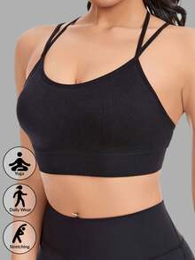 Sutien sport fără fereturi pentru femei, confortabil pentru yoga, alergare, fitness, pilates, design încrucișat cu spatele, potrivit pentru purtare zilnică