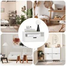 NKD03-W, Floating Nightstand Wall-Mounted Bedside Table Cabinet Wall Shelf Floating Shelf With Drawer - White - View 5