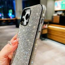 1个奢华全镶钻闪亮手机壳，兼容 17、16 Pro Max、15、14、13、12，带大摄像头开孔 - 銀色 - 查看 9